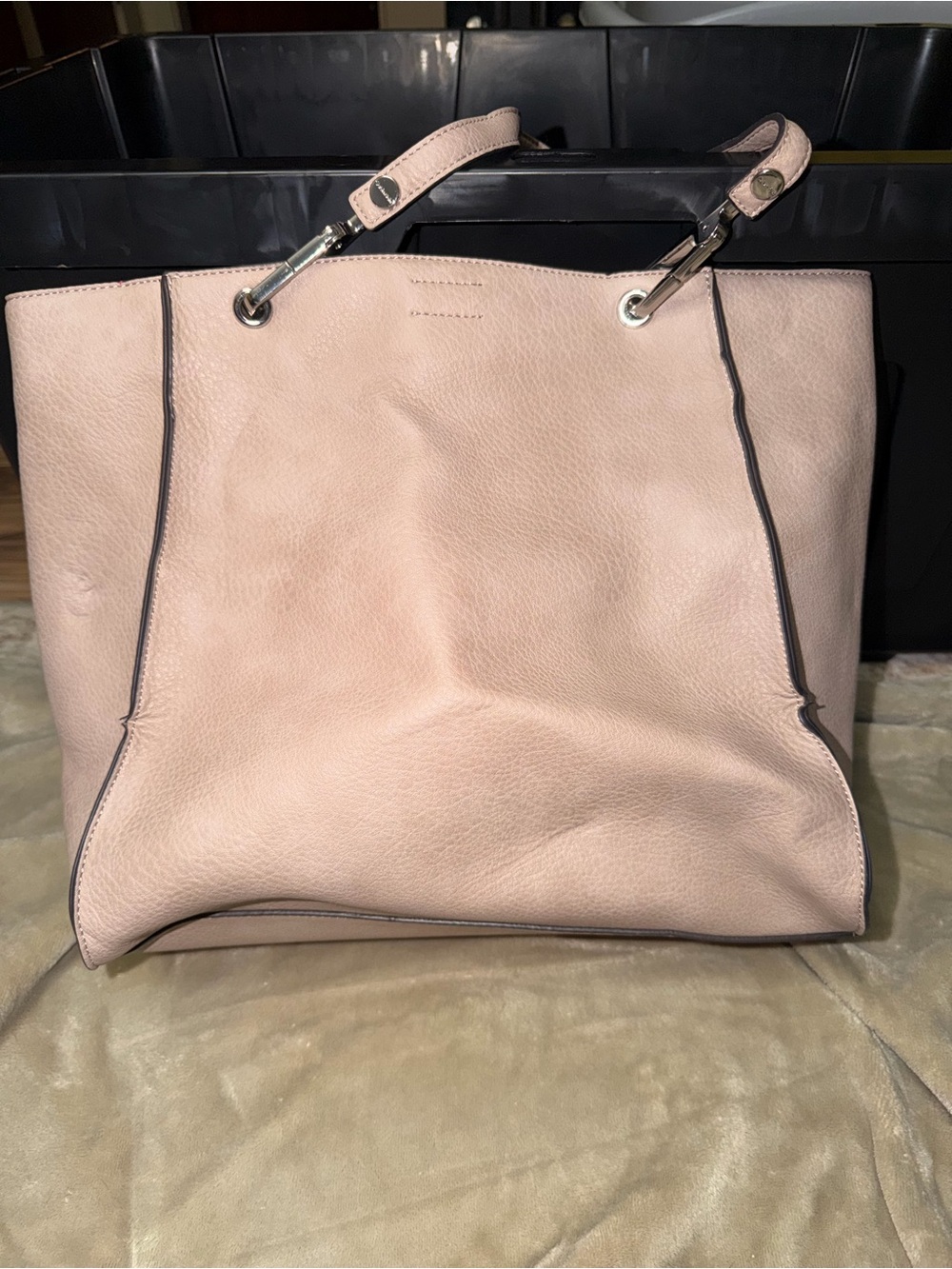Calvin Klein beige Leather Tote with Silver-Tone Rings - Picture 4 of 6
